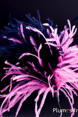 Plumet autruche avec anneau - ht 18-20 cm - rose ancien-bleu nuit